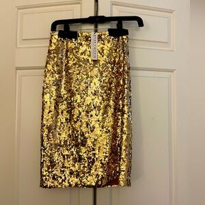 Alice and Olivia Gold Sequin Midi Skirt 0 NWT